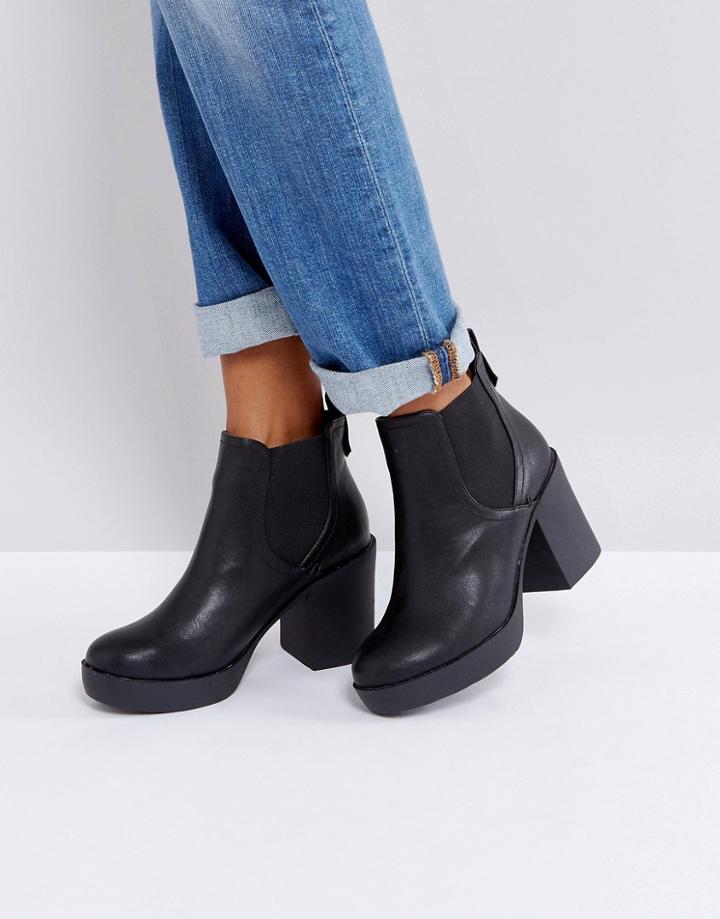 London Rebel Heeled Chunky Chelsea Boot - Black