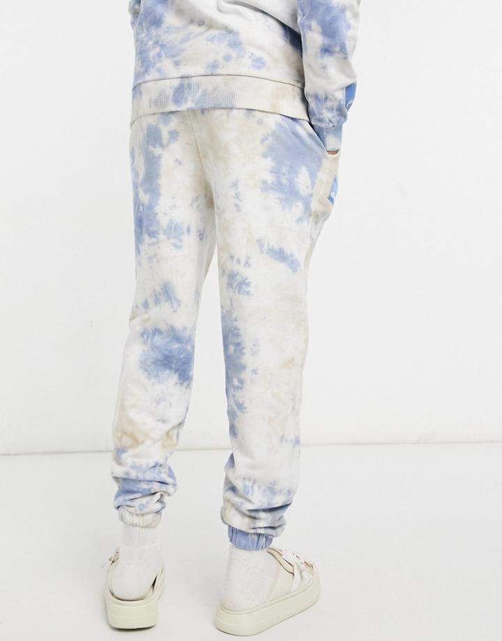 Asos Daysocial Matching Sweatpants In Brown And Blue Tie-dye With Logo Print