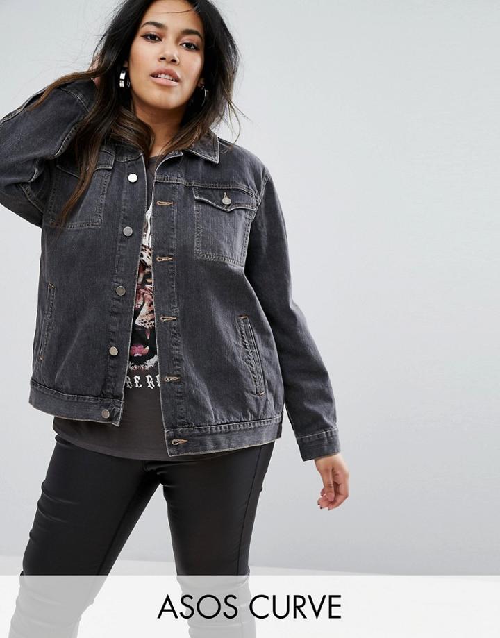 Asos Curve Washed Black Girlfriend Jacket - Black