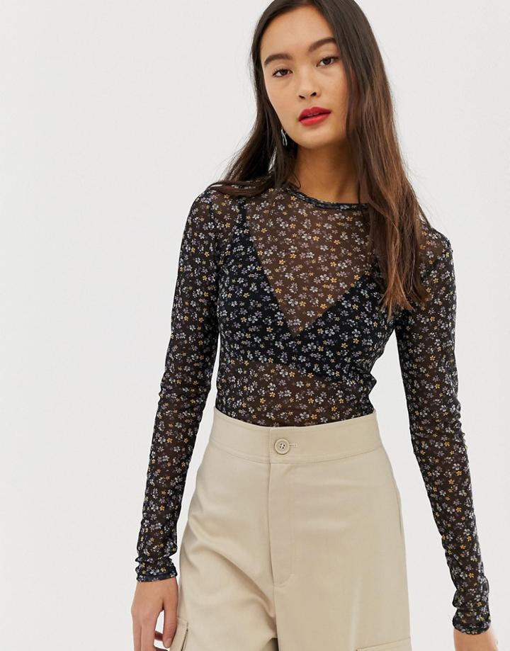 New Look Mesh Top In Floral Pattern - Multi