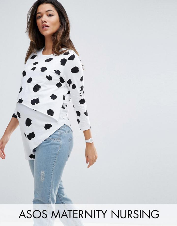 Asos Maternity Nursing Asymmetric Top With Double Layer In Oversized Animal Print - Multi