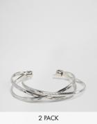 Asos Pack Of 2 Criss Cross Cuff And Open Bangle Bracelets - Silver