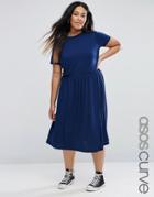 Asos Curve Midi Smock Dress With Cut Out Back - Navy