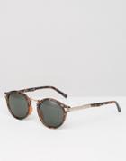 Asos Vintage Round Sunglasses In Tort And Rose Gold - Brown