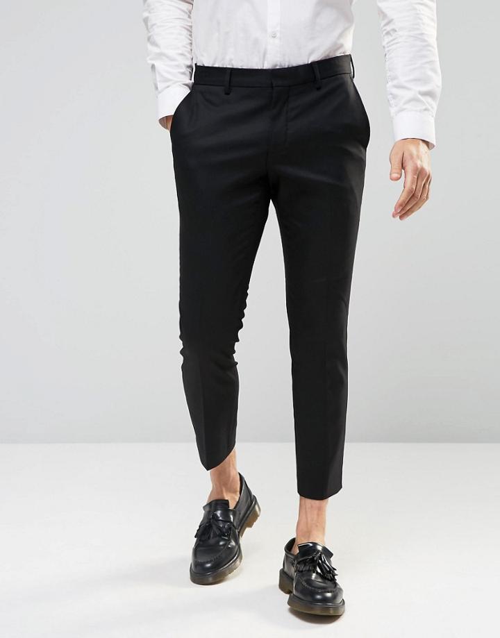 Selected Homme Cropped Skinny Fit Pants With Stretch - Black