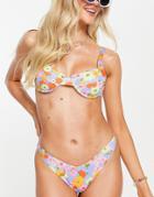 Bershka Bold Floral Print Underwired Bikini Top-multi