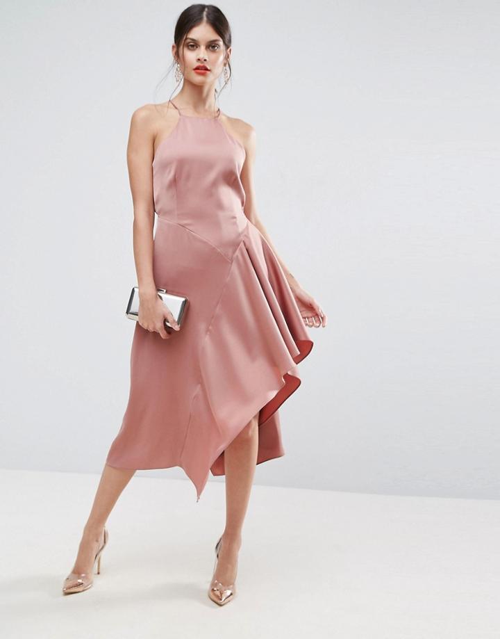Asos Cami Soft Drape Asymmetric Midi Dress - Beige