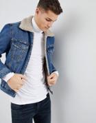 Mango Man Fleece Lined Denim Jacket In Blue - Black