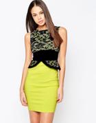 Vesper Ronnie Pencil Dress Wih Peplum And Lace Top - Green