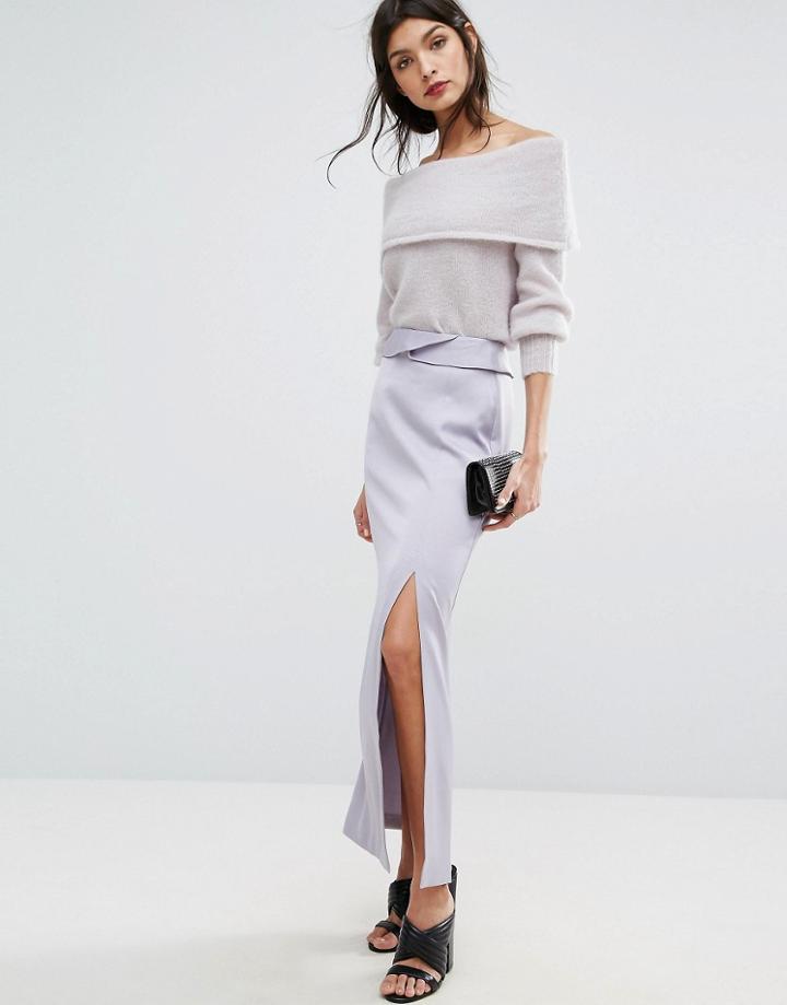 Jaeger Split Detail Long Satin Skirt - Purple