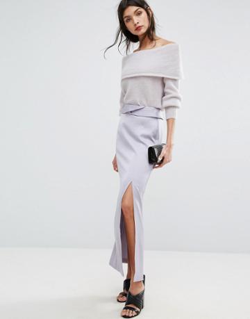 Jaeger Split Detail Long Satin Skirt - Purple