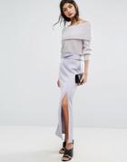 Jaeger Split Detail Long Satin Skirt - Purple