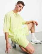 Asos Design Oversized Pique T-shirt With Half Sleeve And Side Splits In Lime - Part Of A Set-yellow