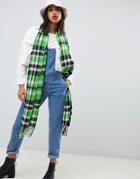 Asos Design Long Green And Black Check Scarf With Tassels - Green