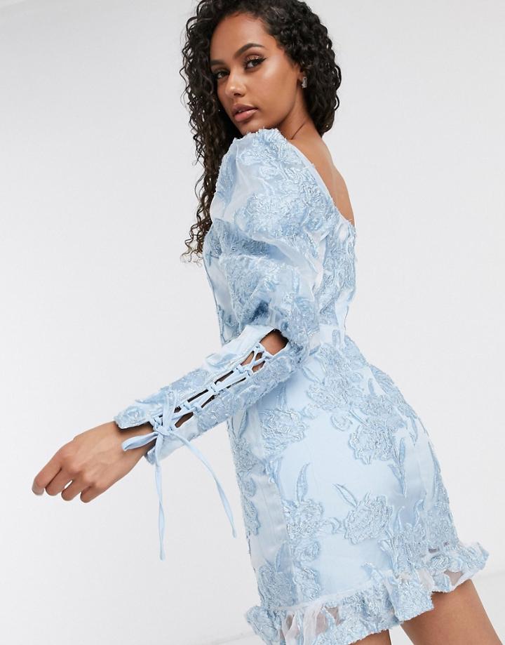 Missguided Puff Sleeve Milkmaid Mini Dress In Blue-blues