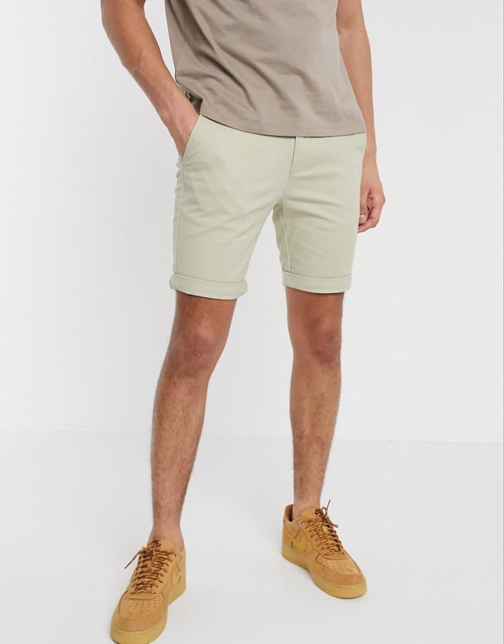 Topman Chino Skinny Shorts In Stone-neutral