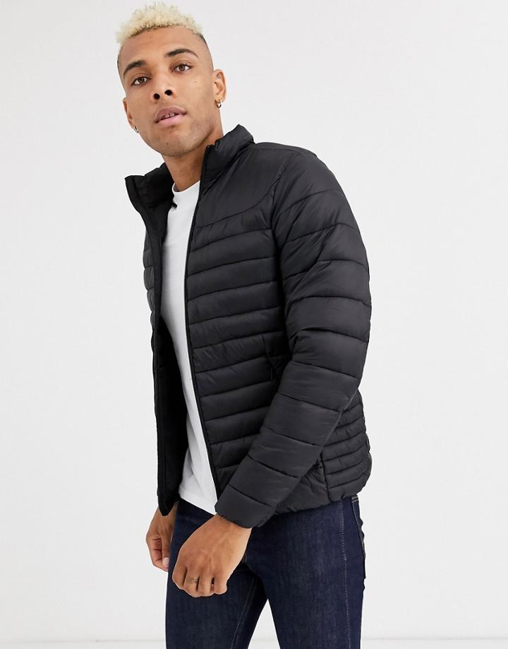 Pull & Bear Join Life Light Puffer Jacket In Black-green