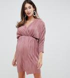 Asos Design Maternity Batwing Mini Plisse Dress - Pink