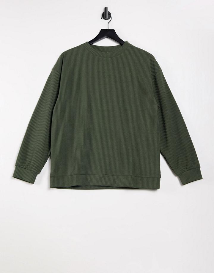 Peek & Beau Lounge Rib Lightweight Sweatshirt In Khaki-red