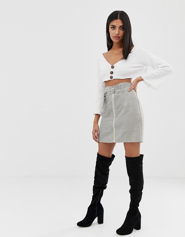 Prettylittlething Check Skirt With Zip Front - Multi