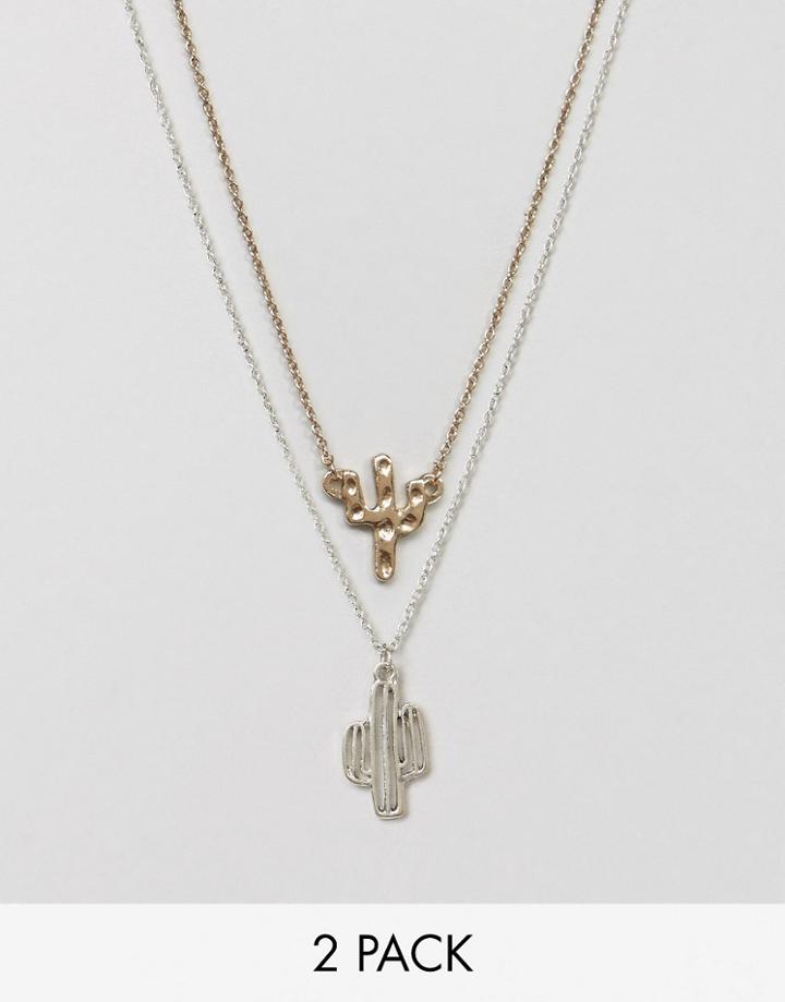 Asos Pack Of 2 Cactus Necklaces - Multi