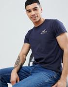 Hollister Front And Back Logo Print T-shirt Curved Hem In Navy - Navy