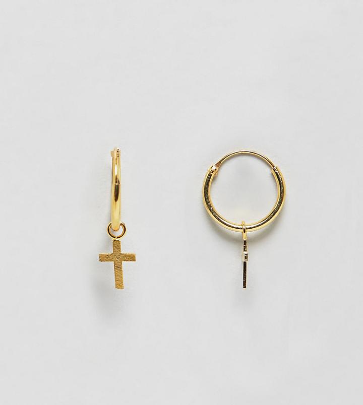 Kingsley Ryan Gold Plated Sterling Silver Cross Drop Hoop Earrings - Gold