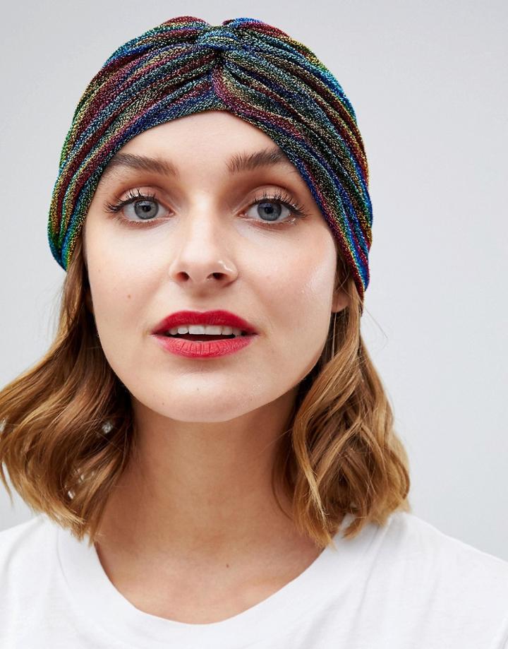 Asos Design Metallic Rainbow Knot Front Hat - Multi