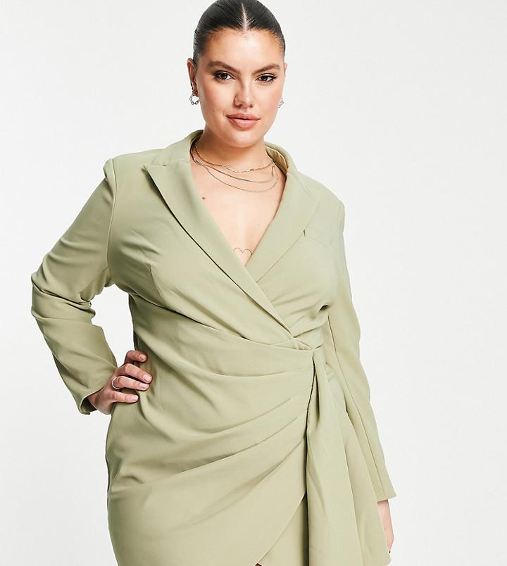 Lavish Alice Plus Wrap Blazer Dress In Pistachio-green