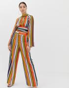 Asos Design Colorful Stripe Satin Wide Leg Pants Two-piece - Multi