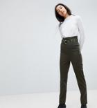 Asos Tall Stevie High Waisted Peg Pants With Extra Long Belt In Khaki - Green