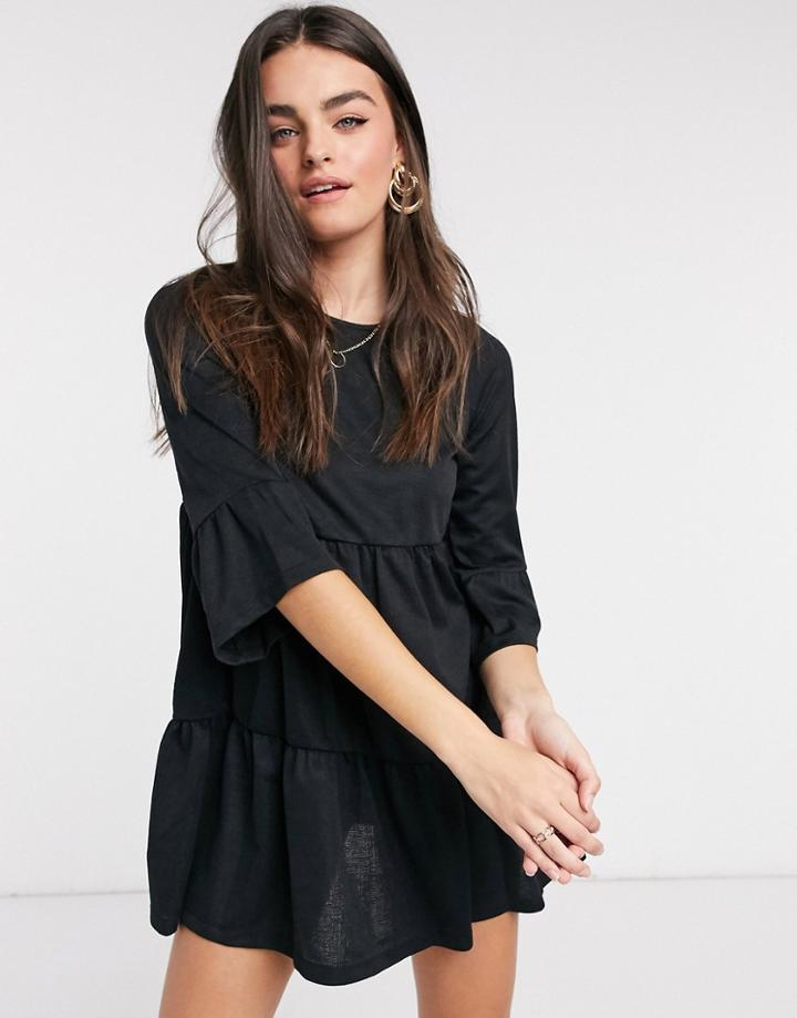 River Island Tiered Smock T-shirt Dress In Black