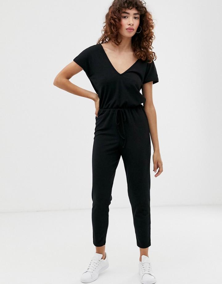 Asos Design V Neck Lounge Wear Jumpsuit With Tie Waist