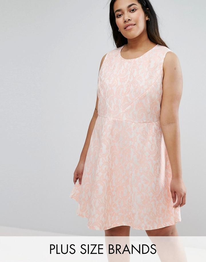 Ax Paris Plus Skater Dress In Lace - Pink
