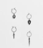 Reclaimed Vintage Inspired Hoop Earring Multipack In Burnished Silver With Daggers And Roman Coins