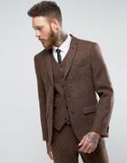 Asos Slim Suit Jacket In Harris Tweed Check 100% Wool - Brown