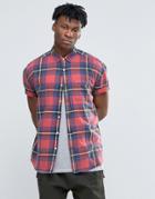 Asos Oversized Bleached Check Shirt - Red