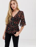 Influence Hook And Eye Blouse In Floral Print - Black