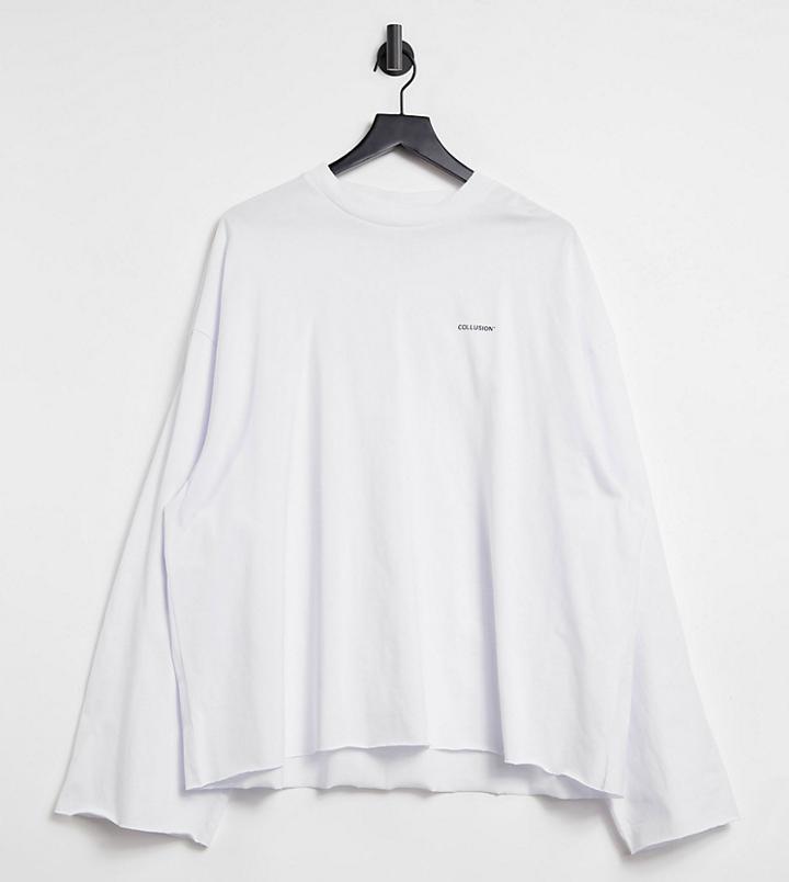 Collusion Unisex Oversized Long Sleeve T-shirt With Fluted Sleeves In White