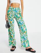 Y.a.s Kimmie Printed Wide Leg Pants In Green - Part Of A Set-multi