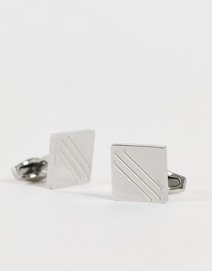 Asos Design Stainless Steel Square Cufflinks With Line Detail In Silver