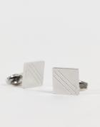Asos Design Stainless Steel Square Cufflinks With Line Detail In Silver