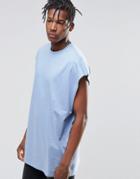 Asos Super Oversized Sleeveless T-shirt With Dropped Armhole And Raw Edge In Light Blue - Washed Skylight