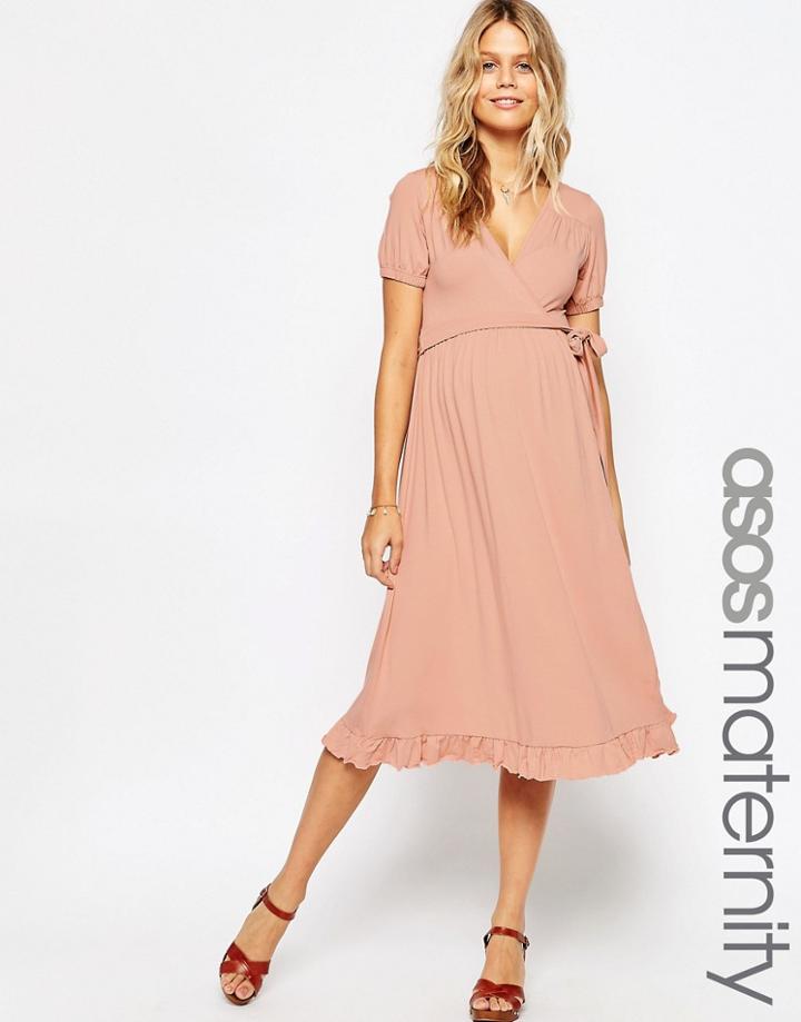 Asos Maternity Midi Wrap Tea Dress - Pink