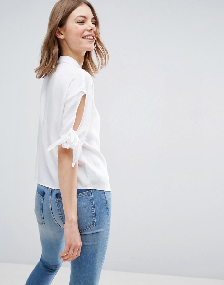 Asos Boxy Casual Shirt With Tie Sleeve - White