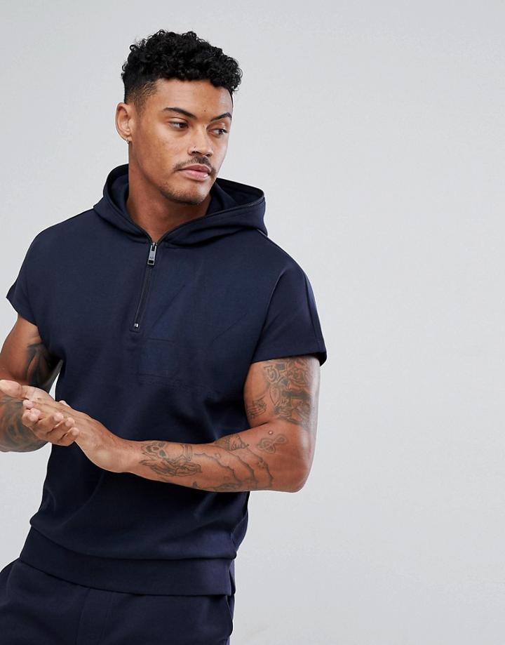 Armani Exchange Zip Neck Hoodie Sweat In Navy - Navy
