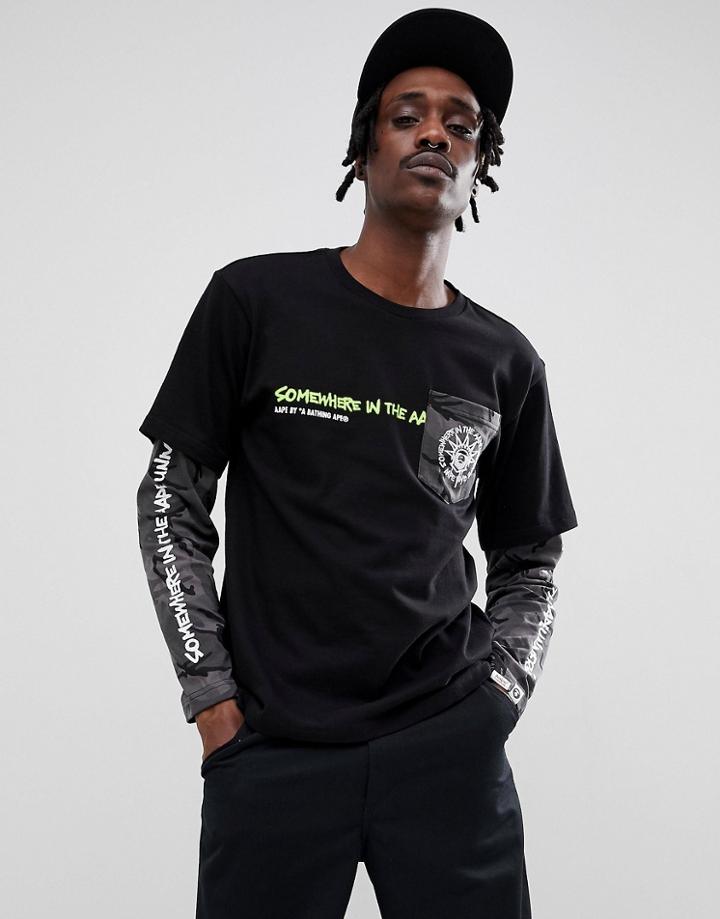 Aape By A Bathing Ape Long Sleeve Layered T-shirt With Contrast Camo Sleeve - Pink