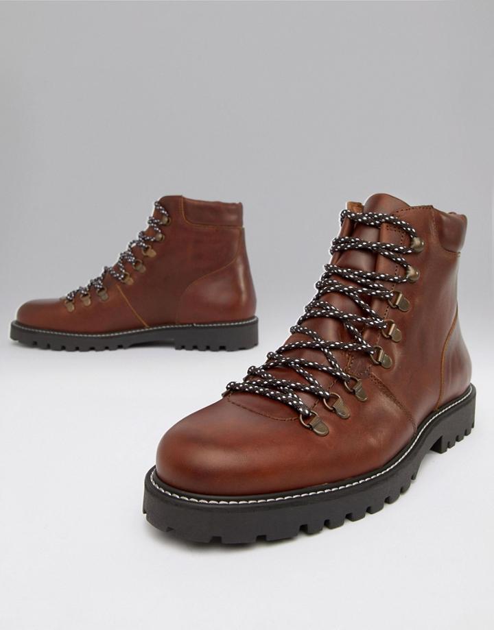 Selected Homme Leather Hiker Boots - Brown