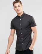 Asos Skinny Shirt In Mid Gray With Short Sleeves - Gray