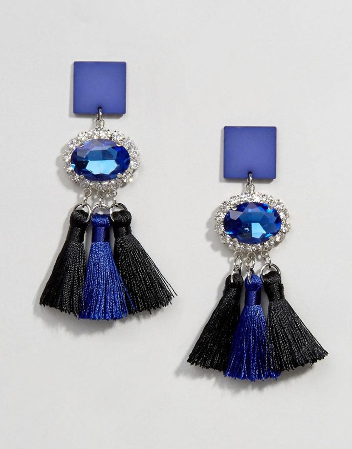 Asos Triple Tassel Gemstone Earrings - Silver